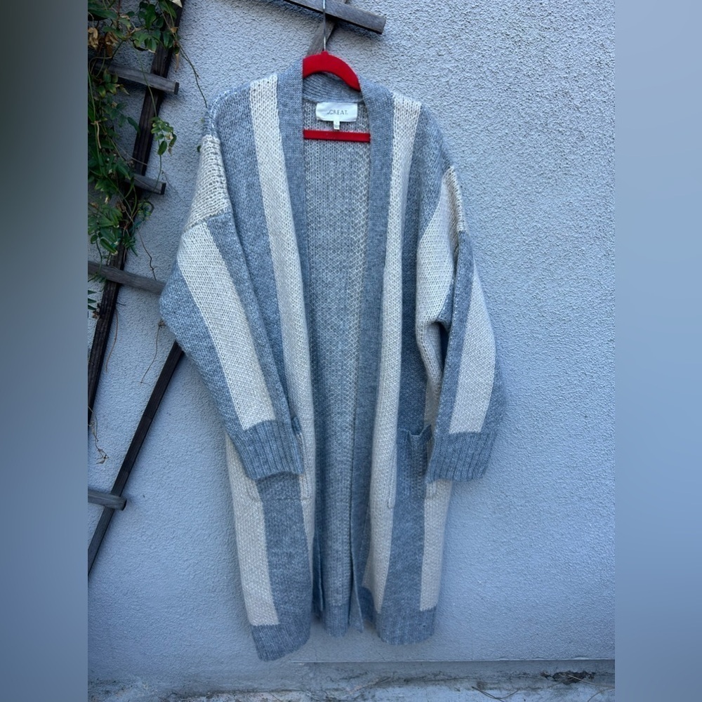The Great Long Open Front Duster Striped Gray Wool Blend Cardigan 2/ Medium